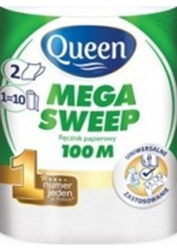 Полотенца бумажные кухонные Queen Mega Sweep двухслойные, 100 м (1 рулон)